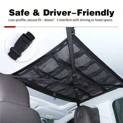 Car Ceiling Cargo Net Pocket, 30.7"*20.8"Load-Bearing And Droop Less Double-Layer Mesh Car Roof Storage Organizer, Truck SUV Long Road Trip Campin