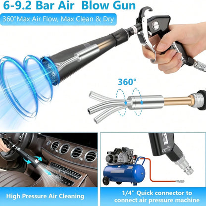 Car Cleaning Gun, Interior Detail Air Gun, Equipped With 3 Types Of Interface Adapters (European, American, Japanese), Car Interior Cleaning Set, Quickly Blows Away Dirt And Dust, Suitable For AI-Assi