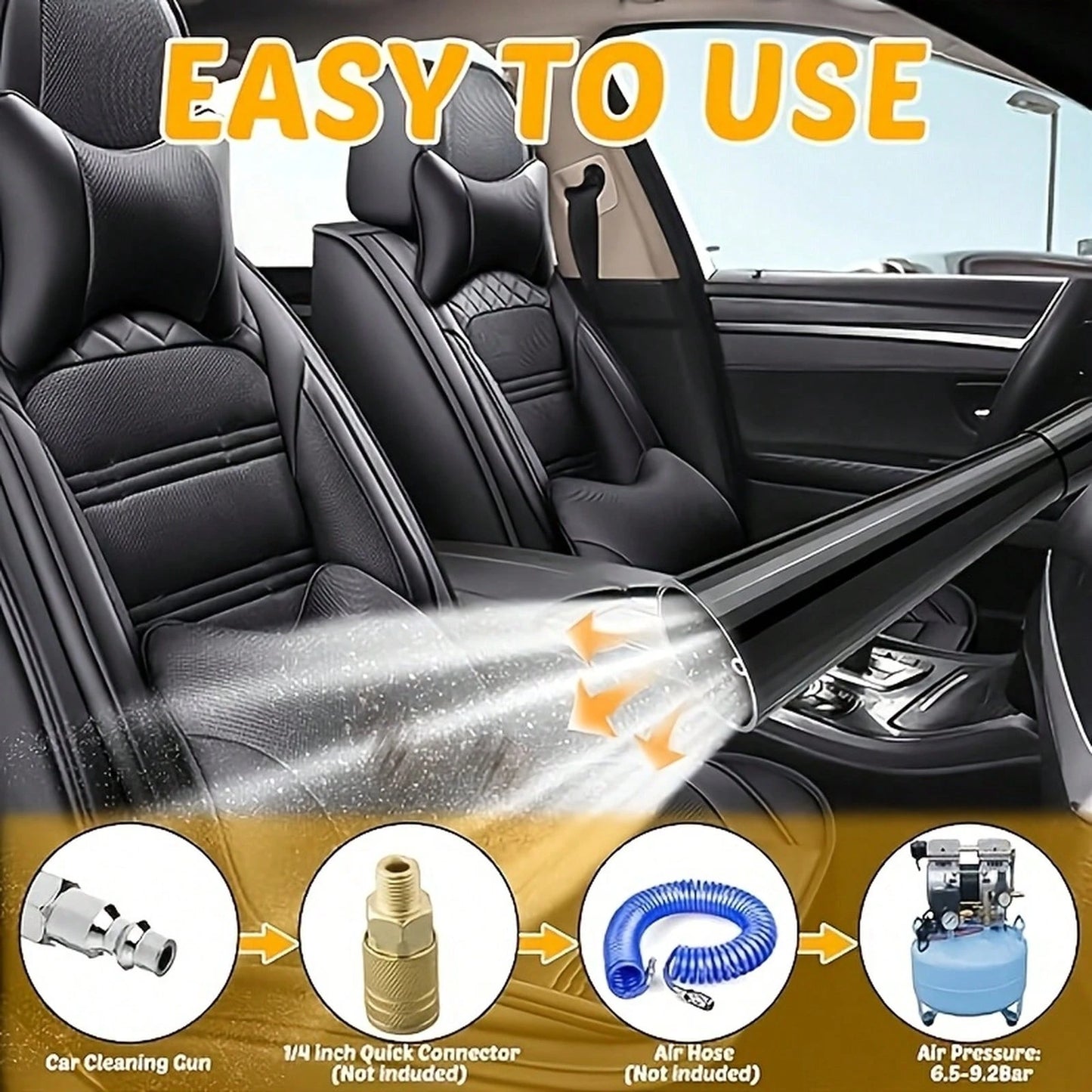 Car Cleaning Gun, Interior Detail Air Gun, Equipped With 3 Types Of Interface Adapters (European, American, Japanese), Car Interior Cleaning Set, Quickly Blows Away Dirt And Dust, Suitable For AI-Assi