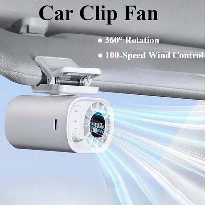 Car Clip On Fan With LED Display, 1200mAh Backseat Fan, USB Rechargeable Powerful Cooling Fans, 360° Rotation, 100 Speeds Adjustable, Clip On Fans For Car, Car Accessories