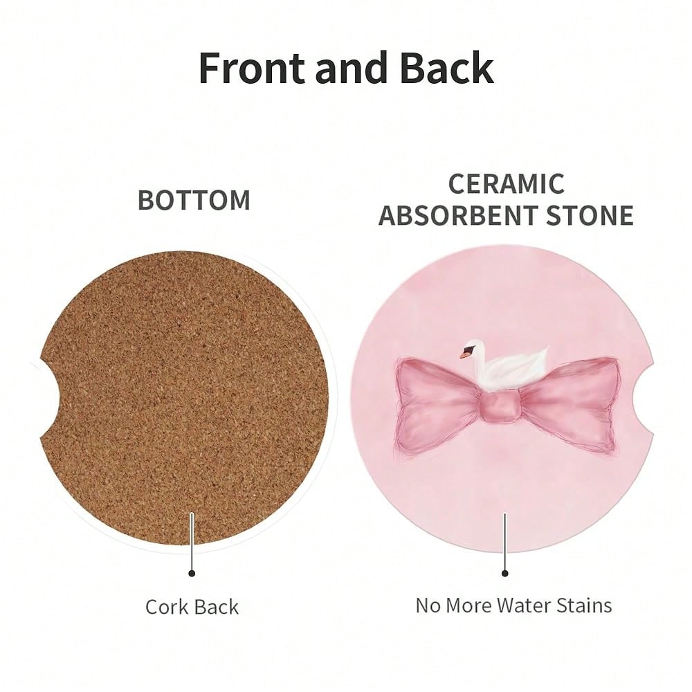 Car Coasters For Cup Holder 2 Pack- Money| 2.56 Inch Absorbent Ceramic Drink Cup Coasters For Car, Anti-Slip Cork Base Interior Acces