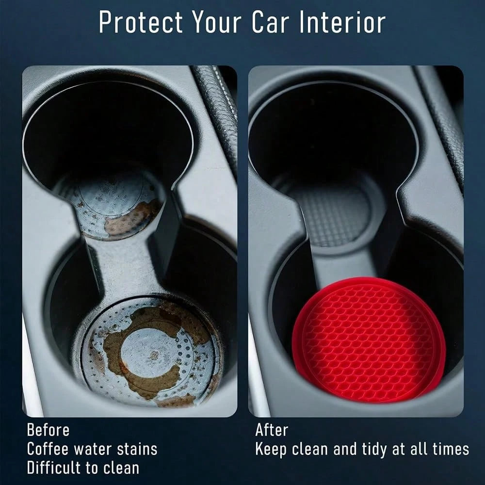 Car Cup Holder Coaster 4 Pack- Non Slip & Shockproof,Flexible PVC Rubber Insert For Car/Truck/SUV/Van (2.75\X0.2\) Universal Fit Auto