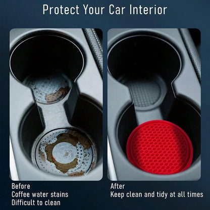 Car Cup Holder Coaster 4 Pack- Non Slip & Shockproof,Flexible PVC Rubber Insert For Car/Truck/SUV/Van (2.75\X0.2\) Universal Fit Auto