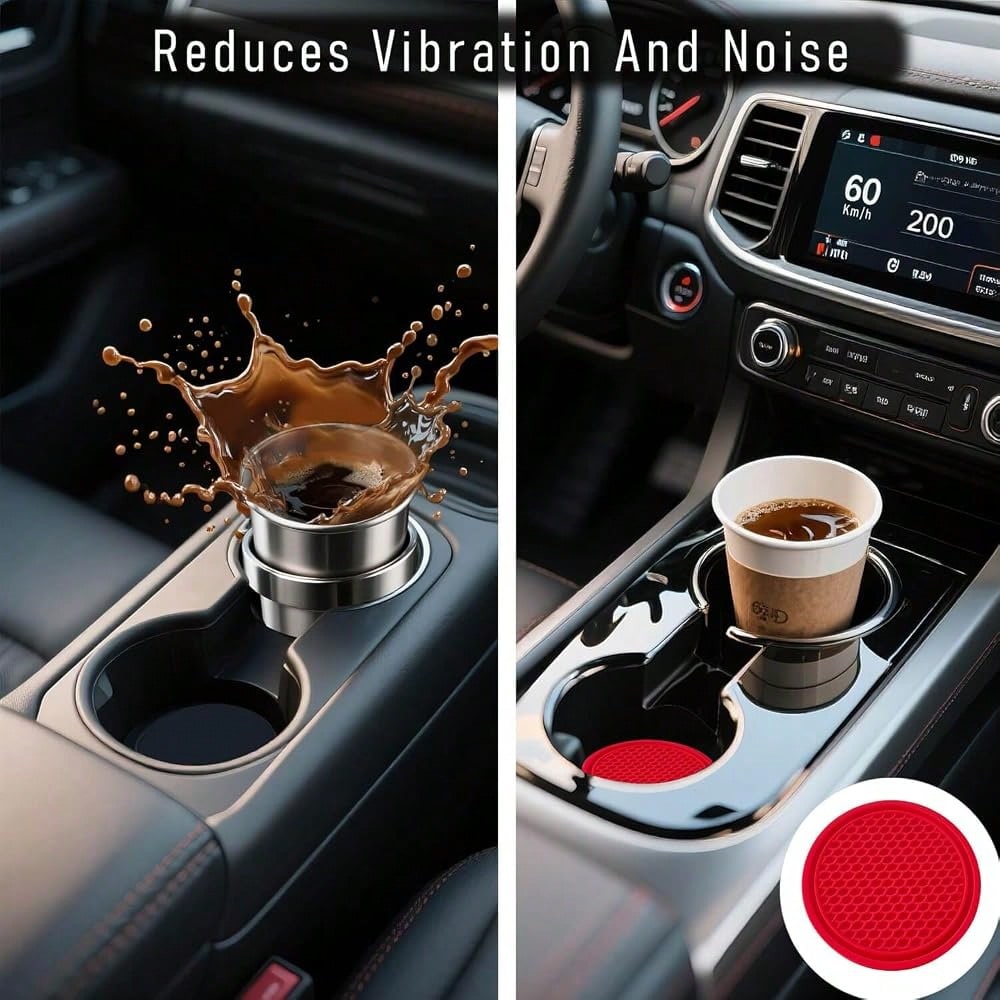 Car Cup Holder Coaster 4 Pack- Non Slip & Shockproof,Flexible PVC Rubber Insert For Car/Truck/SUV/Van (2.75\X0.2\) Universal Fit Auto