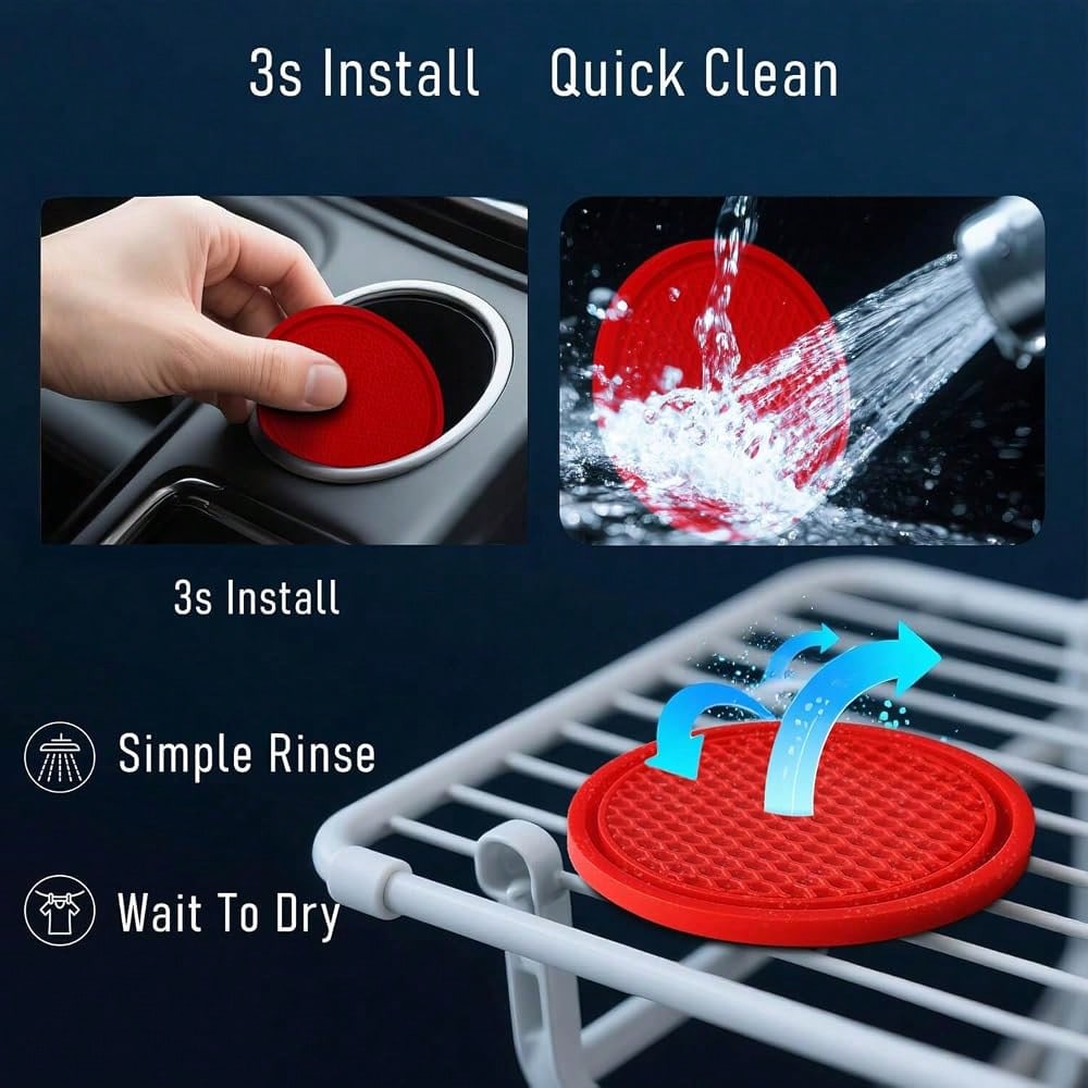 Car Cup Holder Coaster 4 Pack- Non Slip & Shockproof,Flexible PVC Rubber Insert For Car/Truck/SUV/Van (2.75\X0.2\) Universal Fit Auto