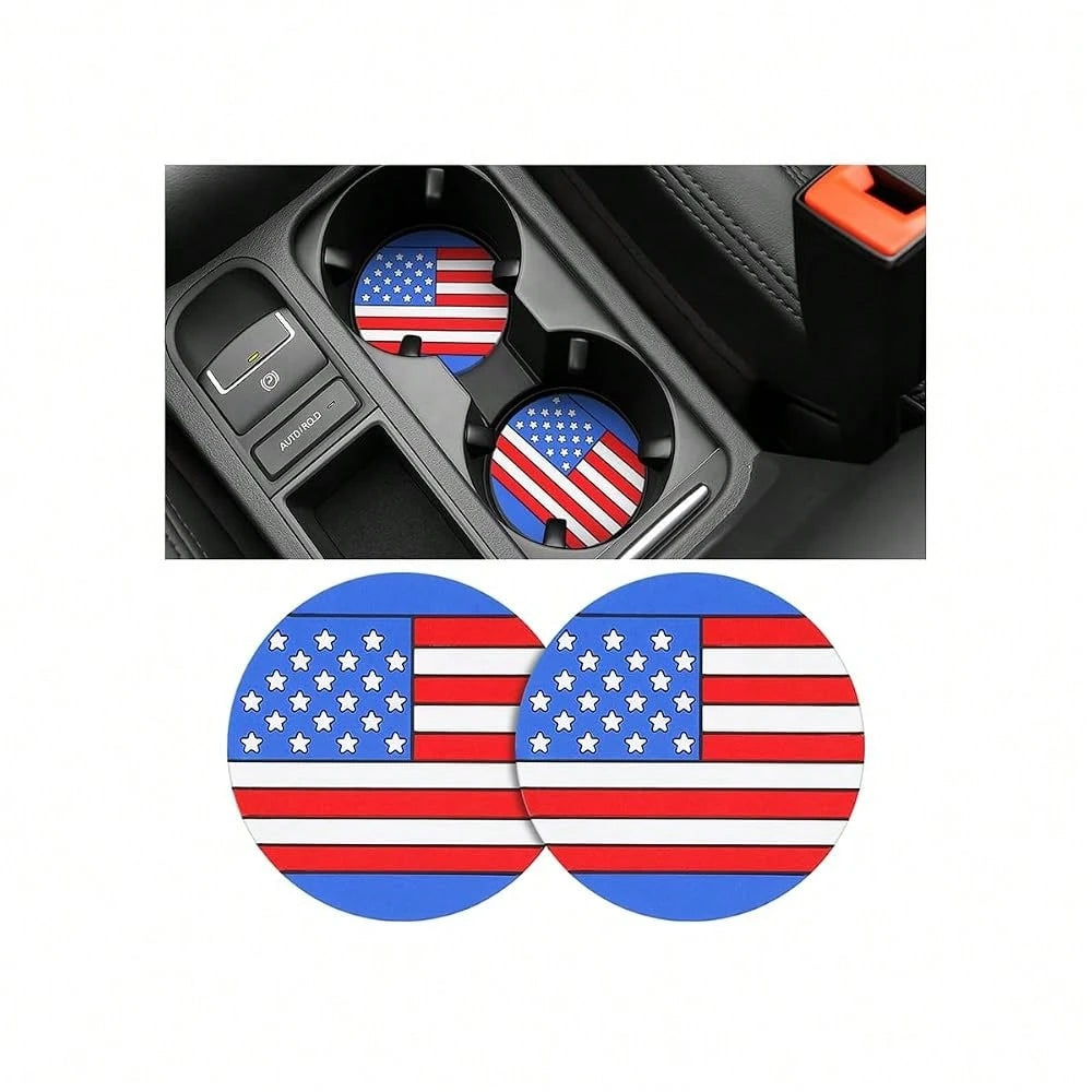 Car Cup Holder Coaster, 2.83 Inch American Flag Anti Slip Waterproof Vehicle Insert Drink Mat, Auto Interior Embedded Decor Water Bottl