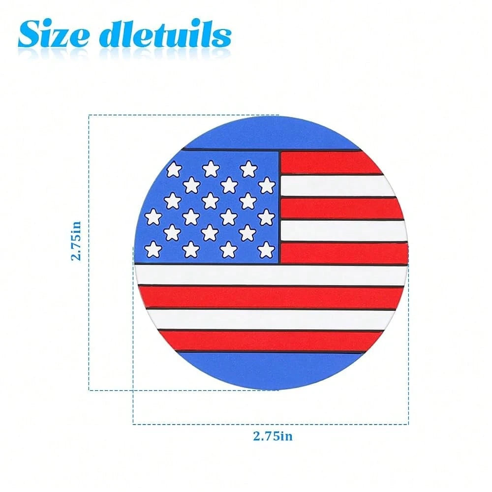 Car Cup Holder Coaster, 2.83 Inch American Flag Anti Slip Waterproof Vehicle Insert Drink Mat, Auto Interior Embedded Decor Water Bottl
