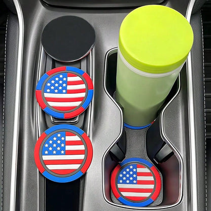 Car Cup Holder Coaster, 2.83 Inch American Flag Anti Slip Waterproof Vehicle Insert Drink Mat, Auto Interior Embedded Decor Water Bottl