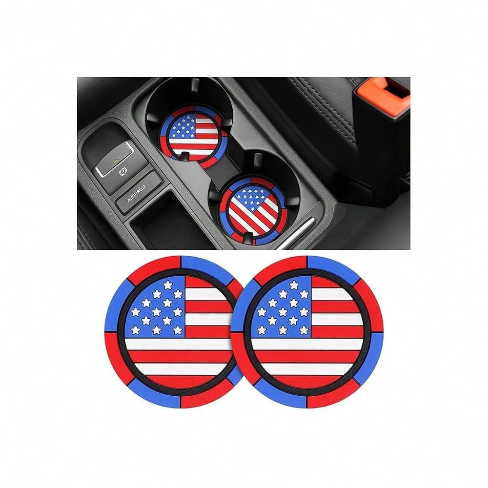 Car Cup Holder Coaster, 2.83 Inch American Flag Anti Slip Waterproof Vehicle Insert Drink Mat, Auto Interior Embedded Decor Water Bottl