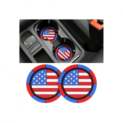Car Cup Holder Coaster, 2.83 Inch American Flag Anti Slip Waterproof Vehicle Insert Drink Mat, Auto Interior Embedded Decor Water Bottl
