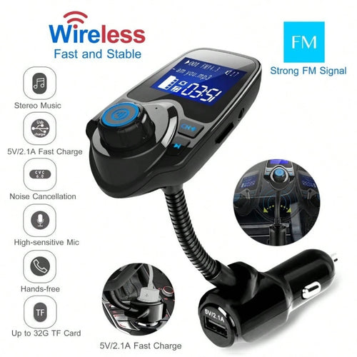 Car FM Transmitter, 1.44" Display Flexible Gooseneck, Handsfree Call Wireless Music Stereo Audio Player Radio Adapter Car Kit USB Phone Charger, TF SD Card