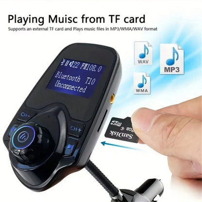 Car FM Transmitter, 1.44" Display Flexible Gooseneck, Handsfree Call Wireless Music Stereo Audio Player Radio Adapter Car Kit USB Phone Charger, TF SD Card