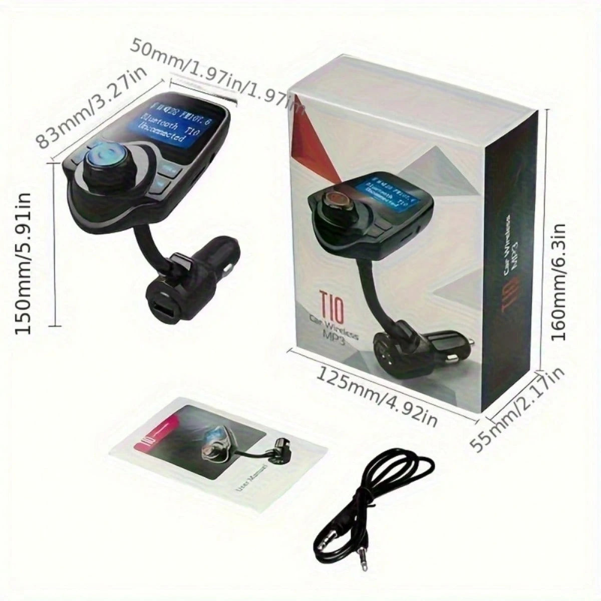 Car FM Transmitter, 1.44" Display Flexible Gooseneck, Handsfree Call Wireless Music Stereo Audio Player Radio Adapter Car Kit USB Phone Charger, TF SD Card