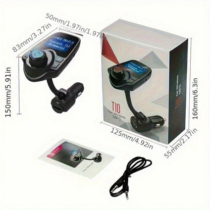 Car FM Transmitter, 1.44" Display Flexible Gooseneck, Handsfree Call Wireless Music Stereo Audio Player Radio Adapter Car Kit USB Phone Charger, TF SD Card