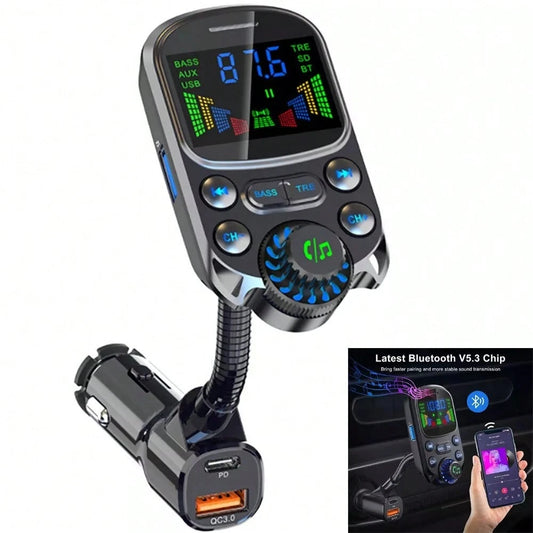 Car FM Transmitter Wireless 5.3 Handsfree Car Kit Bass 3.5mm AUX Audio Receiver QC3.0 PD 30W Fast Charging Mp3 Player