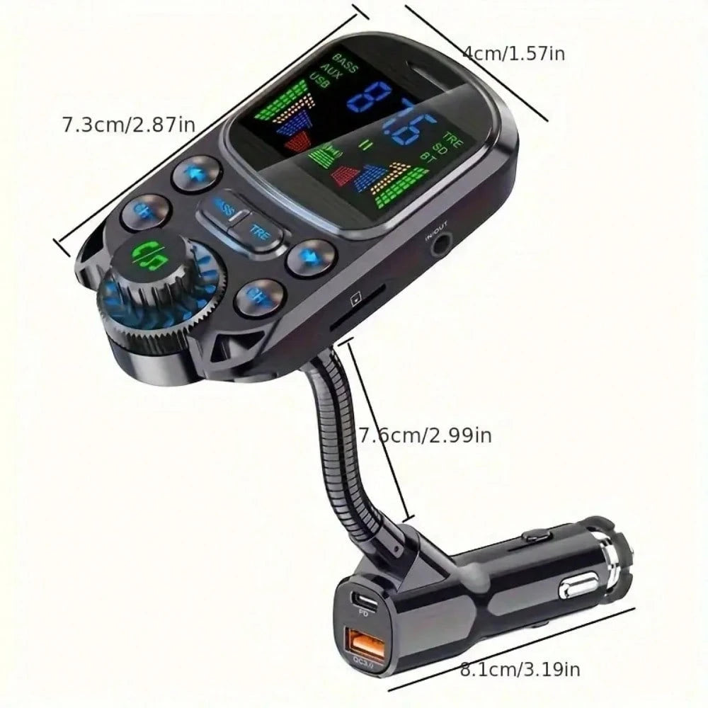 Car FM Transmitter Wireless 5.3 Handsfree Car Kit Bass 3.5mm AUX Audio Receiver QC3.0 PD 30W Fast Charging Mp3 Player