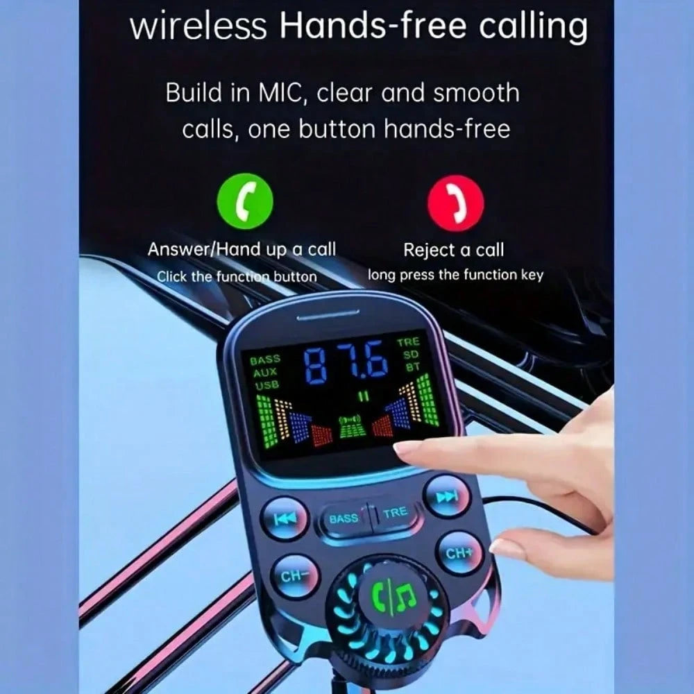 Car FM Transmitter Wireless 5.3 Handsfree Car Kit Bass 3.5mm AUX Audio Receiver QC3.0 PD 30W Fast Charging Mp3 Player