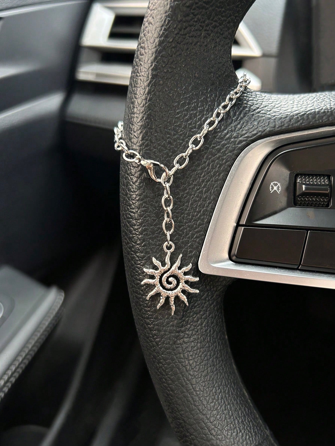 Car Hanging Ornament Bohemian Spiral Sun Silver-Tone Chain, Car Steering Wheel Decoration, Can Also Be Used As Bracelet, Niche Jewelry