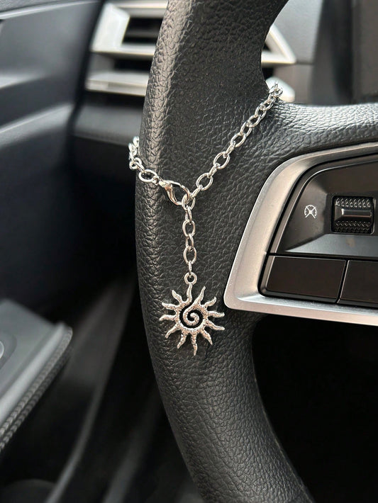 Car Hanging Ornament Bohemian Spiral Sun Silver-Tone Chain, Car Steering Wheel Decoration, Can Also Be Used As Bracelet, Niche Jewelry