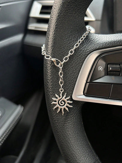 Car Hanging Ornament Bohemian Spiral Sun Silver-Tone Chain, Car Steering Wheel Decoration, Can Also Be Used As Bracelet, Niche Jewelry