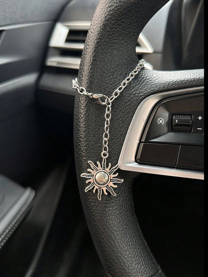Car Hanging Ornament Bohemian Spiral Sun Silver-Tone Chain, Car Steering Wheel Decoration, Can Also Be Used As Bracelet, Niche Jewelry