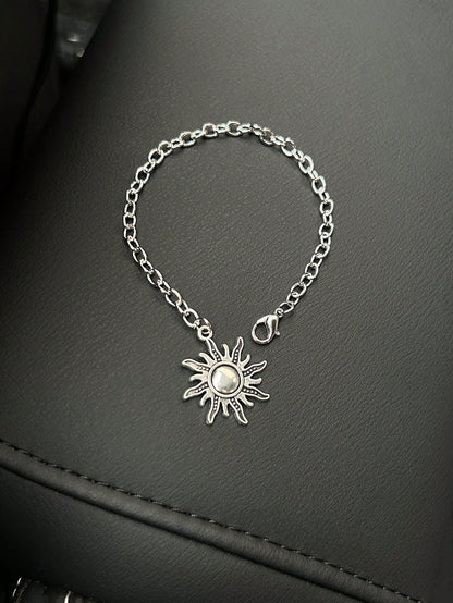 Car Hanging Ornament Bohemian Spiral Sun Silver-Tone Chain, Car Steering Wheel Decoration, Can Also Be Used As Bracelet, Niche Jewelry