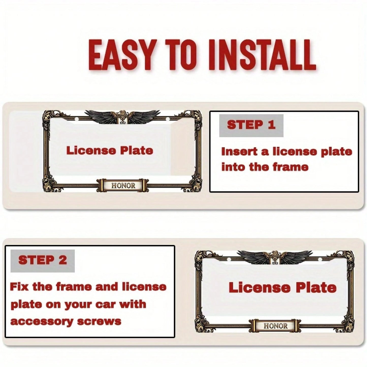 Car, Metal License Plate Frame, Golden Eagle Emblem And Honor Engraving, Suitable For American And Most International Vehicles, Includes Mounting Screws, Car Decoration Accessory, Perfectly Represents