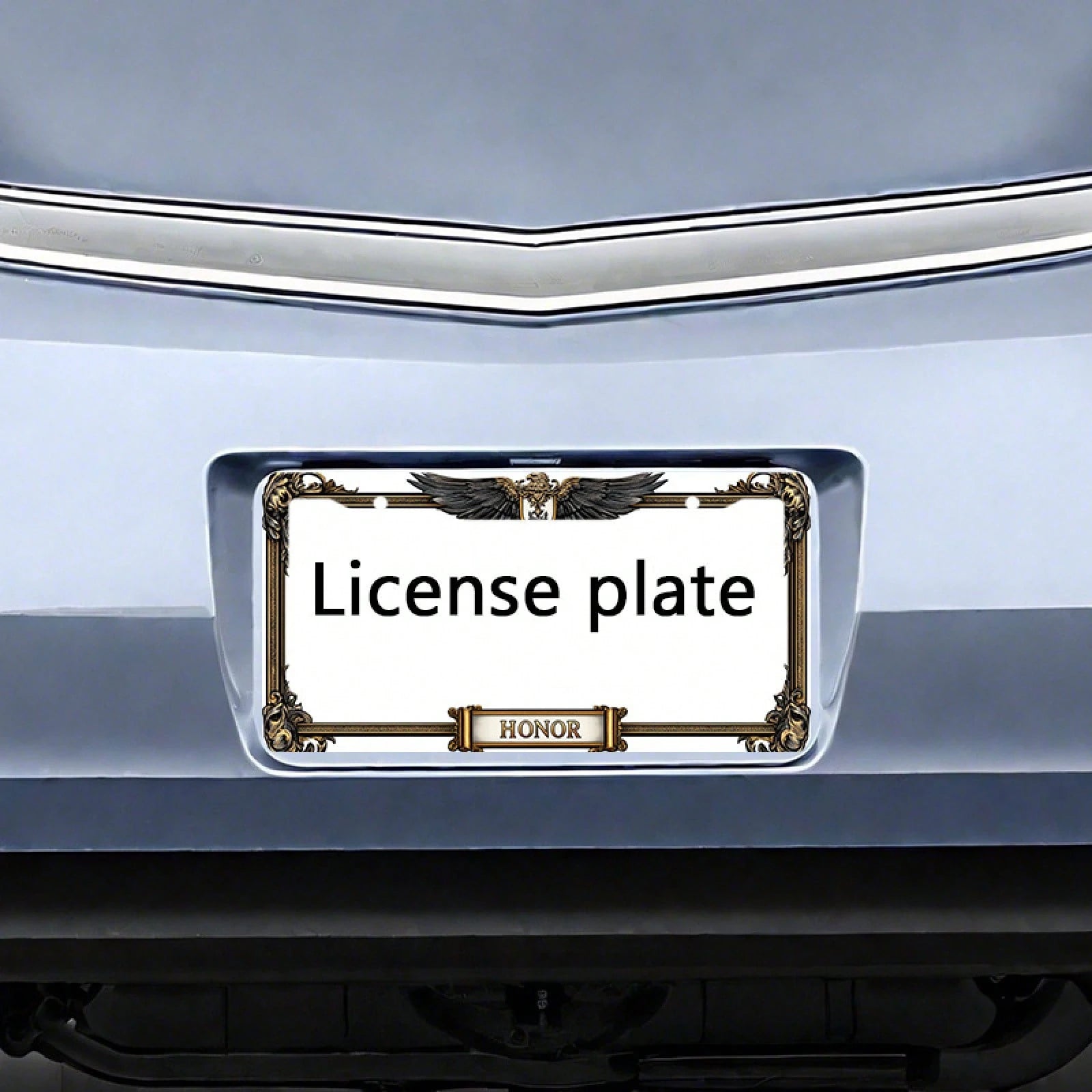 Car, Metal License Plate Frame, Golden Eagle Emblem And Honor Engraving, Suitable For American And Most International Vehicles, Includes Mounting Screws, Car Decoration Accessory, Perfectly Represents