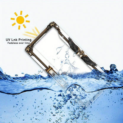 Car, Metal License Plate Frame, Golden Eagle Emblem And Honor Engraving, Suitable For American And Most International Vehicles, Includes Mounting Screws, Car Decoration Accessory, Perfectly Represents