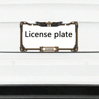 Car, Metal License Plate Frame, Golden Eagle Emblem And Honor Engraving, Suitable For American And Most International Vehicles, Includes Mounting Screws, Car Decoration Accessory, Perfectly Represents