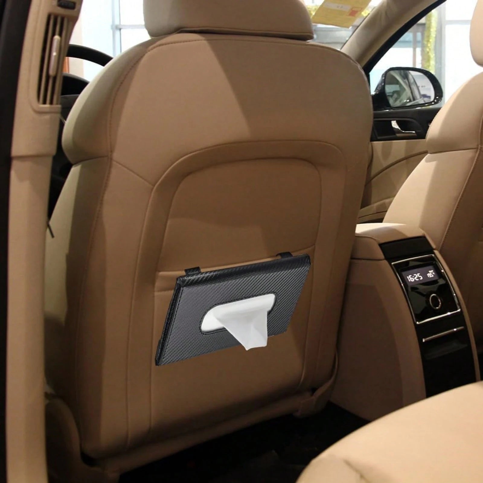Car Napkins Holder & Visor Tissue Holder: Stylish Leather Vehicle Tissue Box & Mask Dispenser For Sun Visor- Perfect Backseat Tissue Paper Case