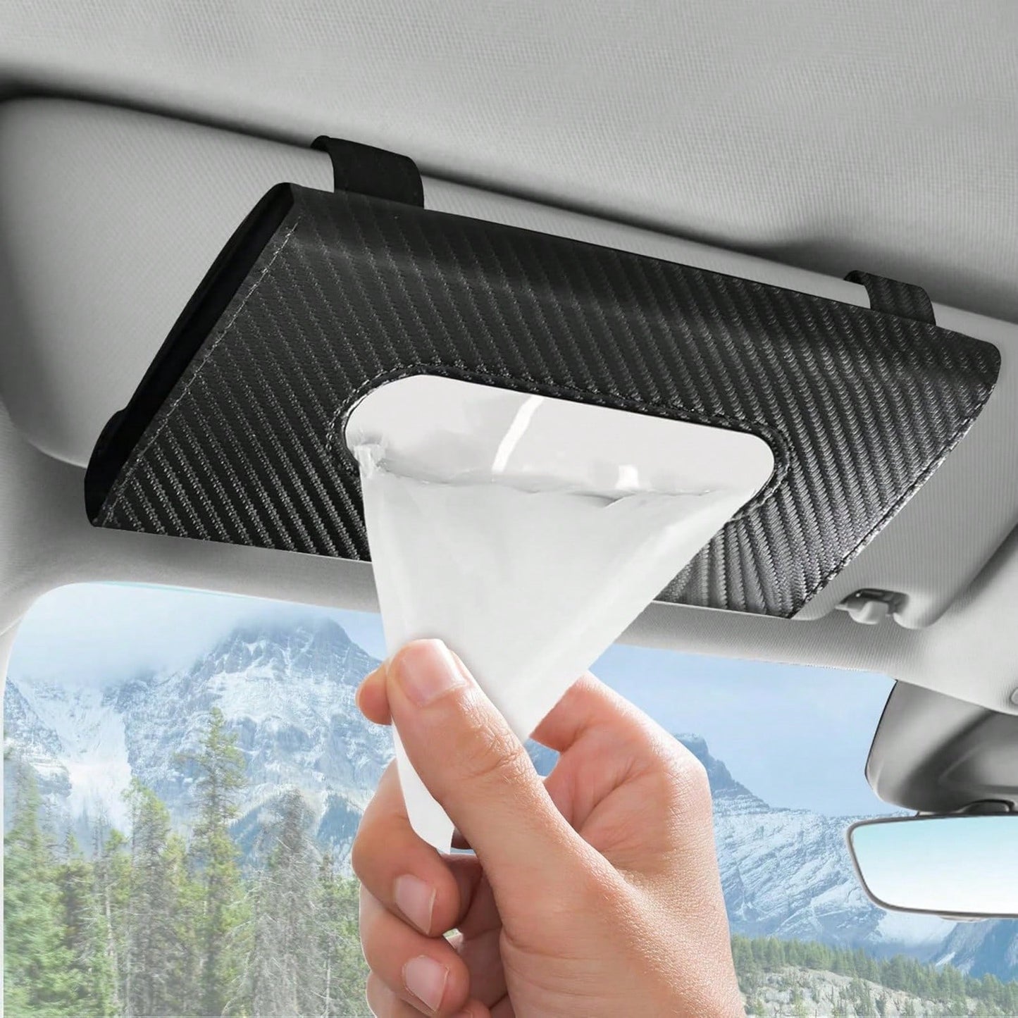 Car Napkins Holder & Visor Tissue Holder: Stylish Leather Vehicle Tissue Box & Mask Dispenser For Sun Visor- Perfect Backseat Tissue Paper Case