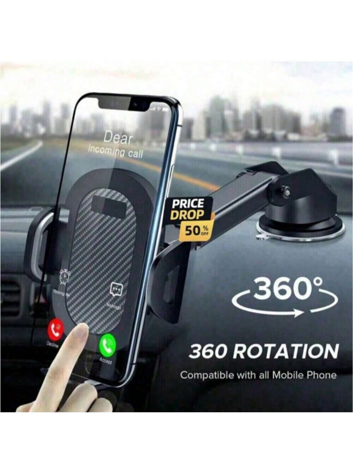 Car Phone Holder 360° Windshield Mobile Cell Support Smartphone Universal Mount Stand Compatible With IPhone