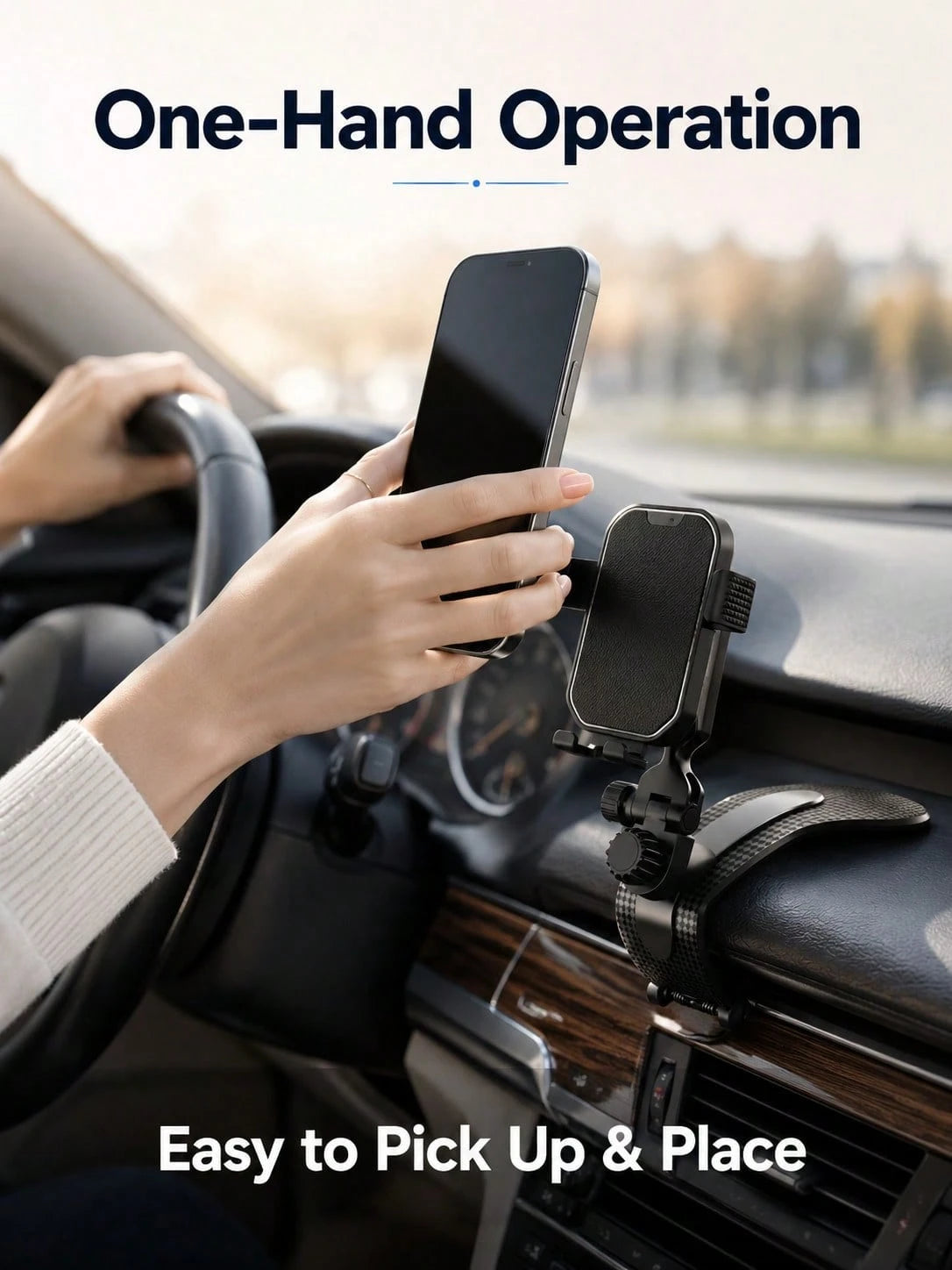 Car Phone Holder, Clip-On, Universal Dashboard Mount, Anti-Shake, Car Navigation Support Bracket