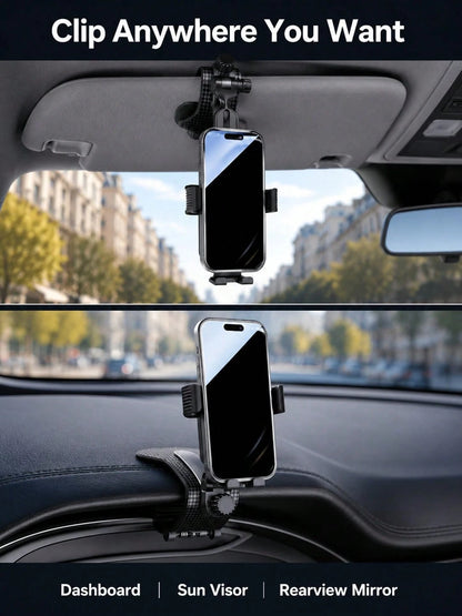 Car Phone Holder, Clip-On, Universal Dashboard Mount, Anti-Shake, Car Navigation Support Bracket
