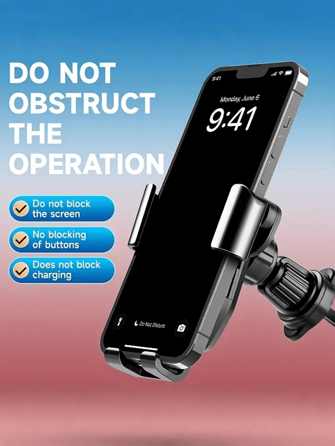 Car Phone Holder With Image Stabilization, Air Vent Gravity Support, Sturdy Design