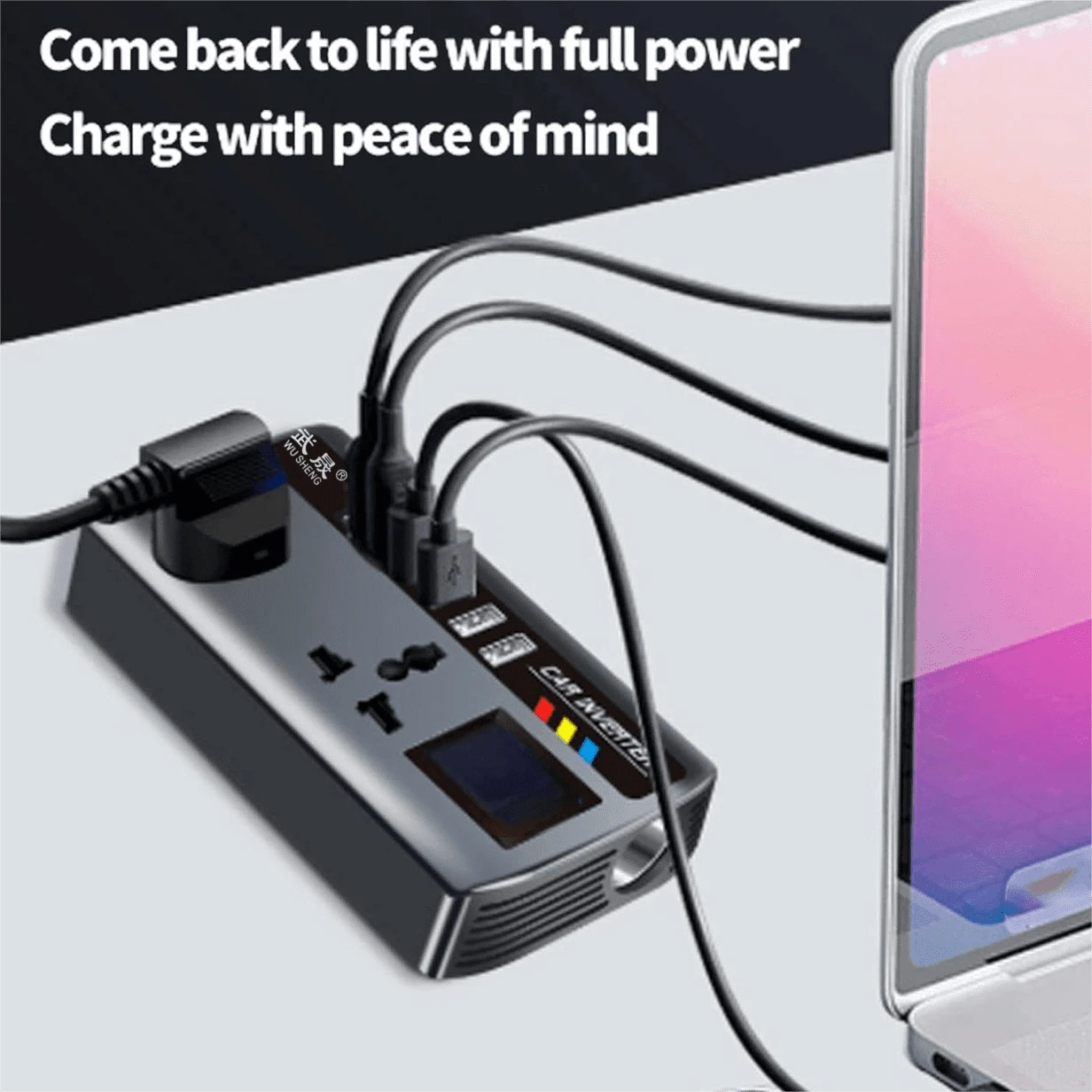 Car Power Inverter, DC12V/24V Automatic Power Converter 200W With 4 USB Port Sockets, Car Power Adapter