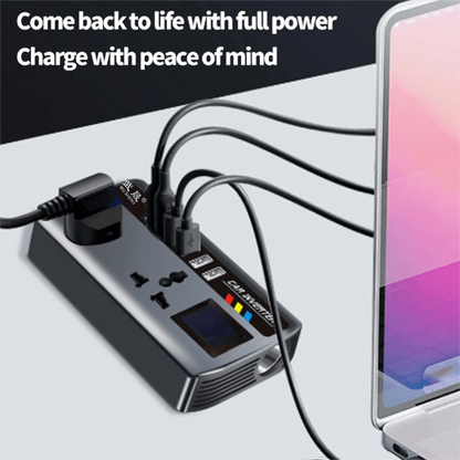 Car Power Inverter, DC12V/24V Automatic Power Converter 200W With 4 USB Port Sockets, Car Power Adapter