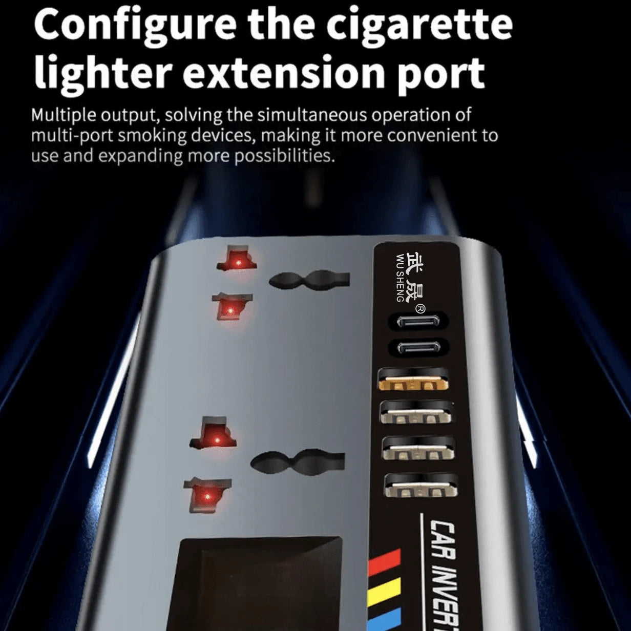Car Power Inverter, DC12V/24V Automatic Power Converter 200W With 4 USB Port Sockets, Car Power Adapter