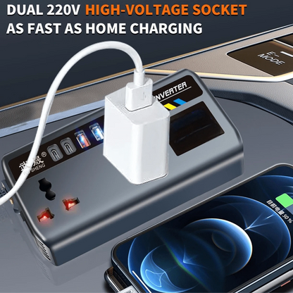 Car Power Inverter, DC12V/24V Automatic Power Converter 200W With 4 USB Port Sockets, Car Power Adapter