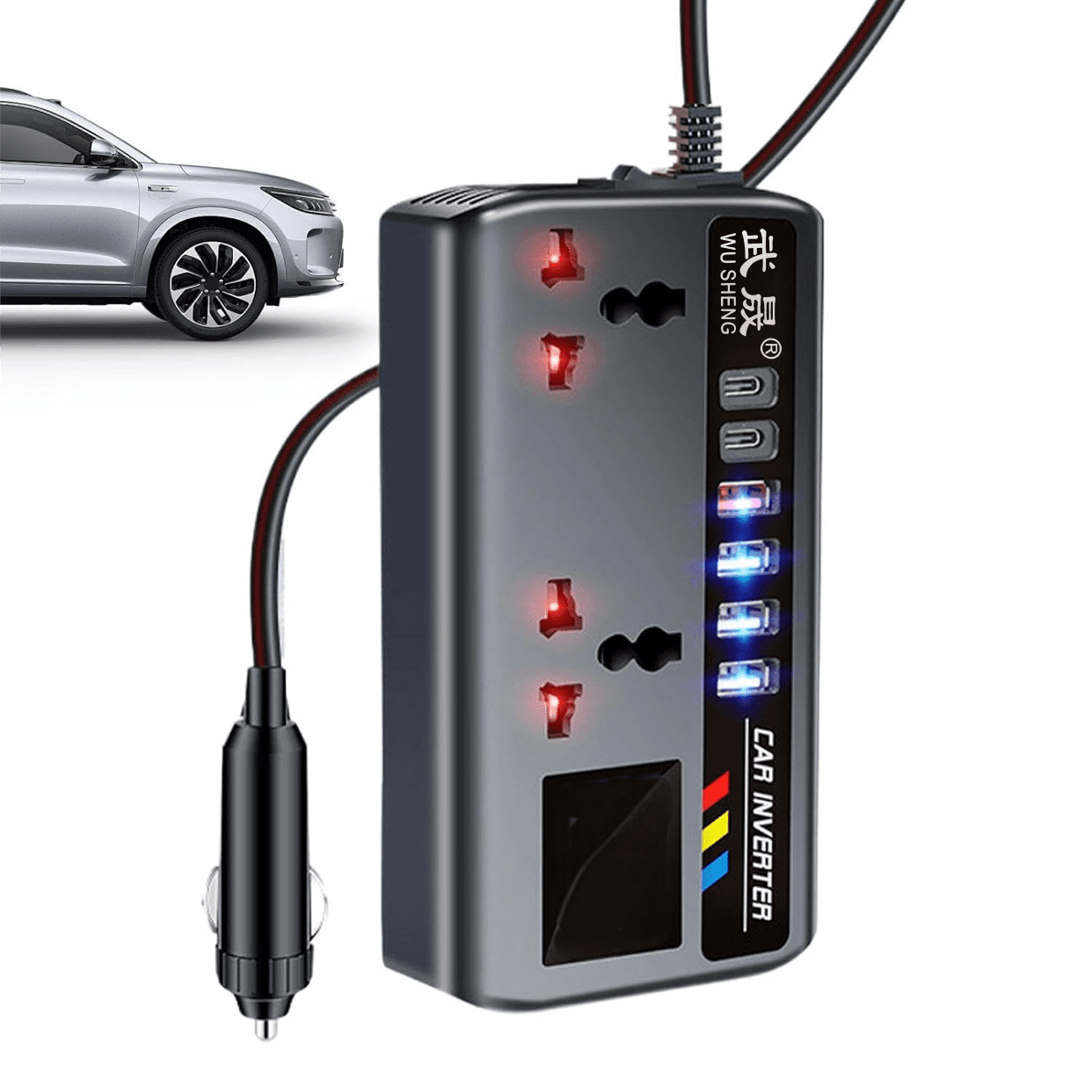 Car Power Inverter, DC12V/24V Automatic Power Converter 200W With 4 USB Port Sockets, Car Power Adapter
