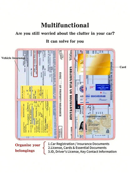 Car Registration And Insurance Card Holder, Vehicle License Document Glove Box Compartment Organizer, Interior Car Accessories