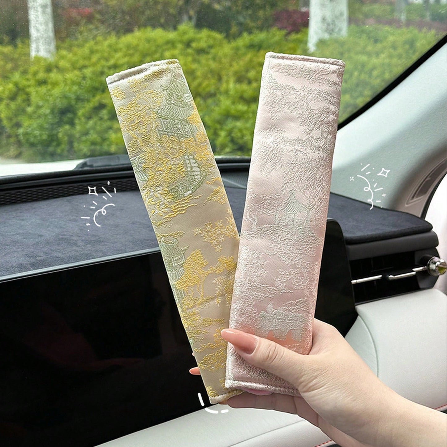 Car Seatbelt Shoulder Pad, New Chinese-Style High-End Car Anti-Strangling Shoulder Pad, Simple Seatbelt Protector