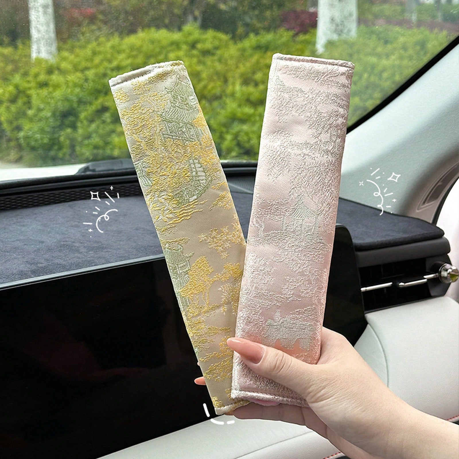 Car Seatbelt Shoulder Pad, New Chinese-Style High-End Car Anti-Strangling Shoulder Pad, Simple Seatbelt Protector