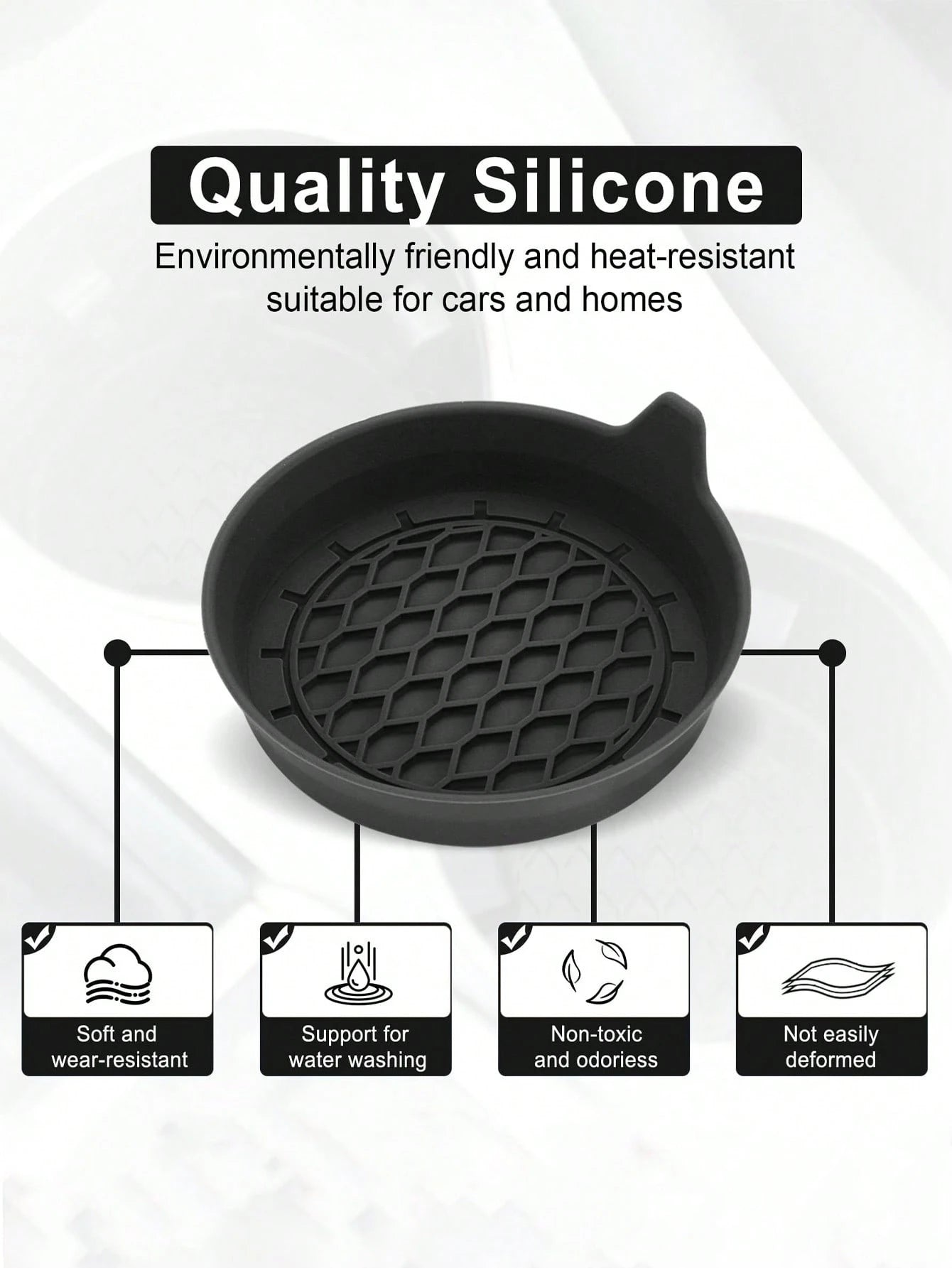 Car Silicone Cup Holder Pad, Black Round Non-Slip Waterproof Coaster Mat For Vehicles