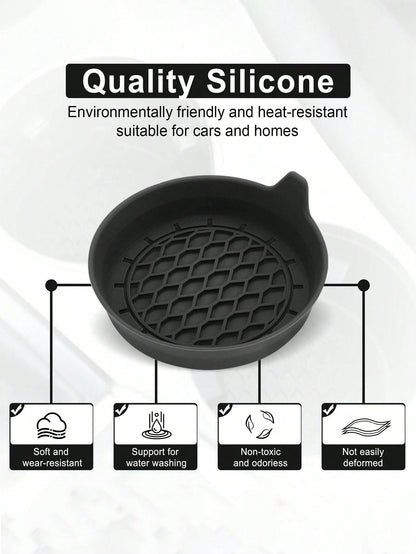 Car Silicone Cup Holder Pad, Black Round Non-Slip Waterproof Coaster Mat For Vehicles