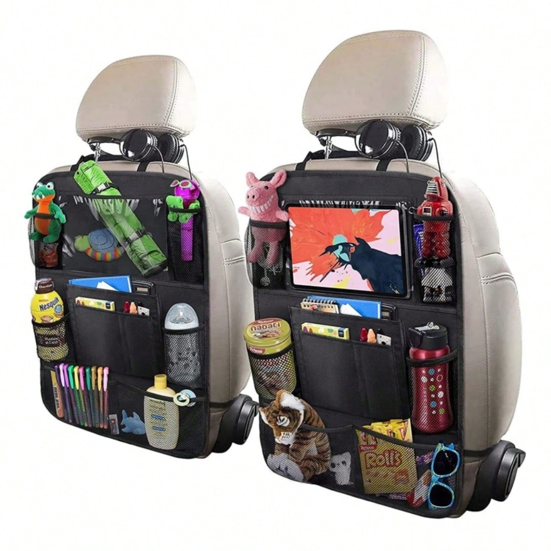 Car Storage Organizer 2 PCS,Car Backseat Organizer For Durable Waterproof Oxford Fabric With Touchable Tablet Holder 9 Mesh Pockets For Snacks Toys,Car Travel Accessories, 2 Pack