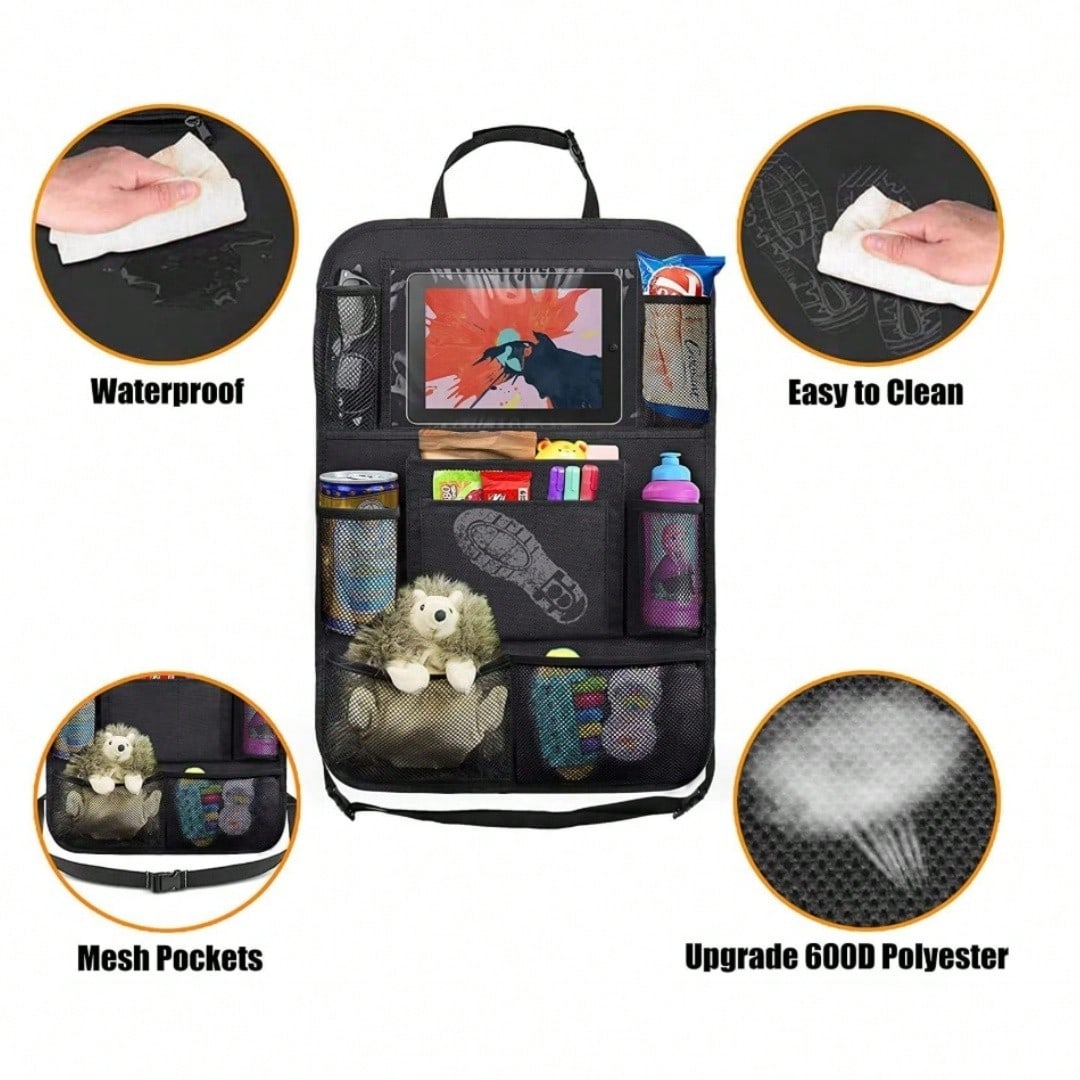 Car Storage Organizer 2 PCS,Car Backseat Organizer For Durable Waterproof Oxford Fabric With Touchable Tablet Holder 9 Mesh Pockets For Snacks Toys,Car Travel Accessories, 2 Pack