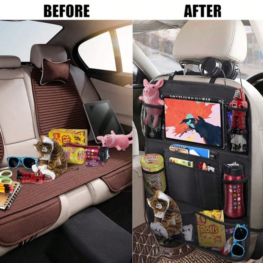 Car Storage Organizer 2 PCS,Car Backseat Organizer For Durable Waterproof Oxford Fabric With Touchable Tablet Holder 9 Mesh Pockets For Snacks Toys,Car Travel Accessories, 2 Pack