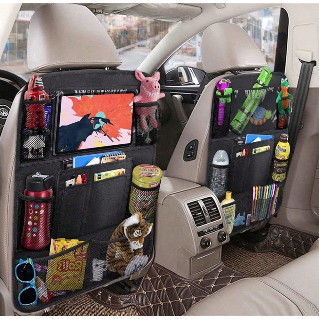 Car Storage Organizer 2 PCS,Car Backseat Organizer For Durable Waterproof Oxford Fabric With Touchable Tablet Holder 9 Mesh Pockets For Snacks Toys,Car Travel Accessories, 2 Pack